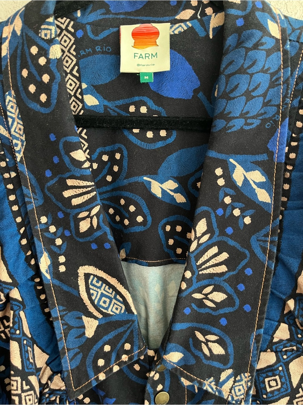 FARM Rio Macaw Forest Tropical Cotton Jumpsuit Black Blue Medium Anthropologie - Picture 6 of 16